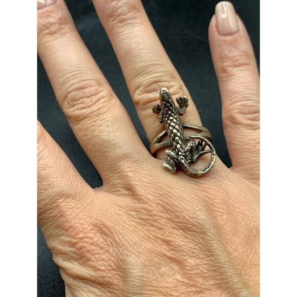 Iguana Ring Lizard Ring Sterling Silver Ring Size 7.5 Animal Figural Dimensional - Picture 5 of 6